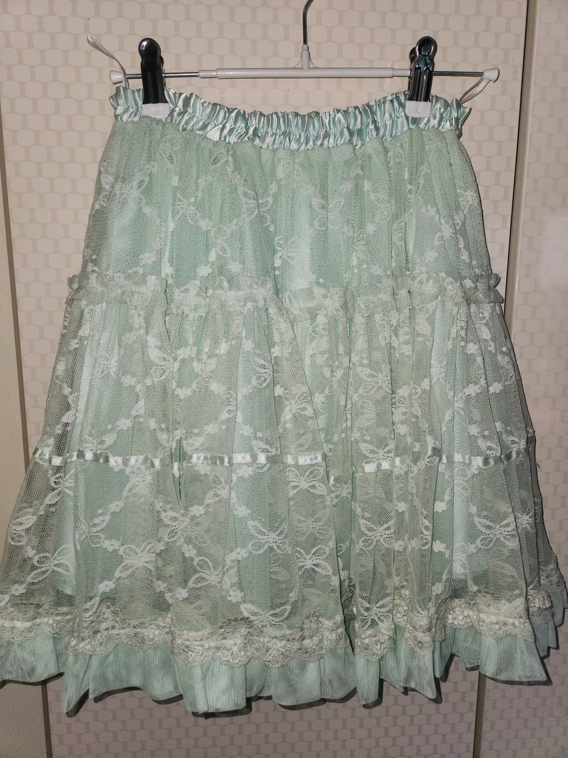 엑시즈팜 민트 레이스 레이어드 스커트 상품이미지2