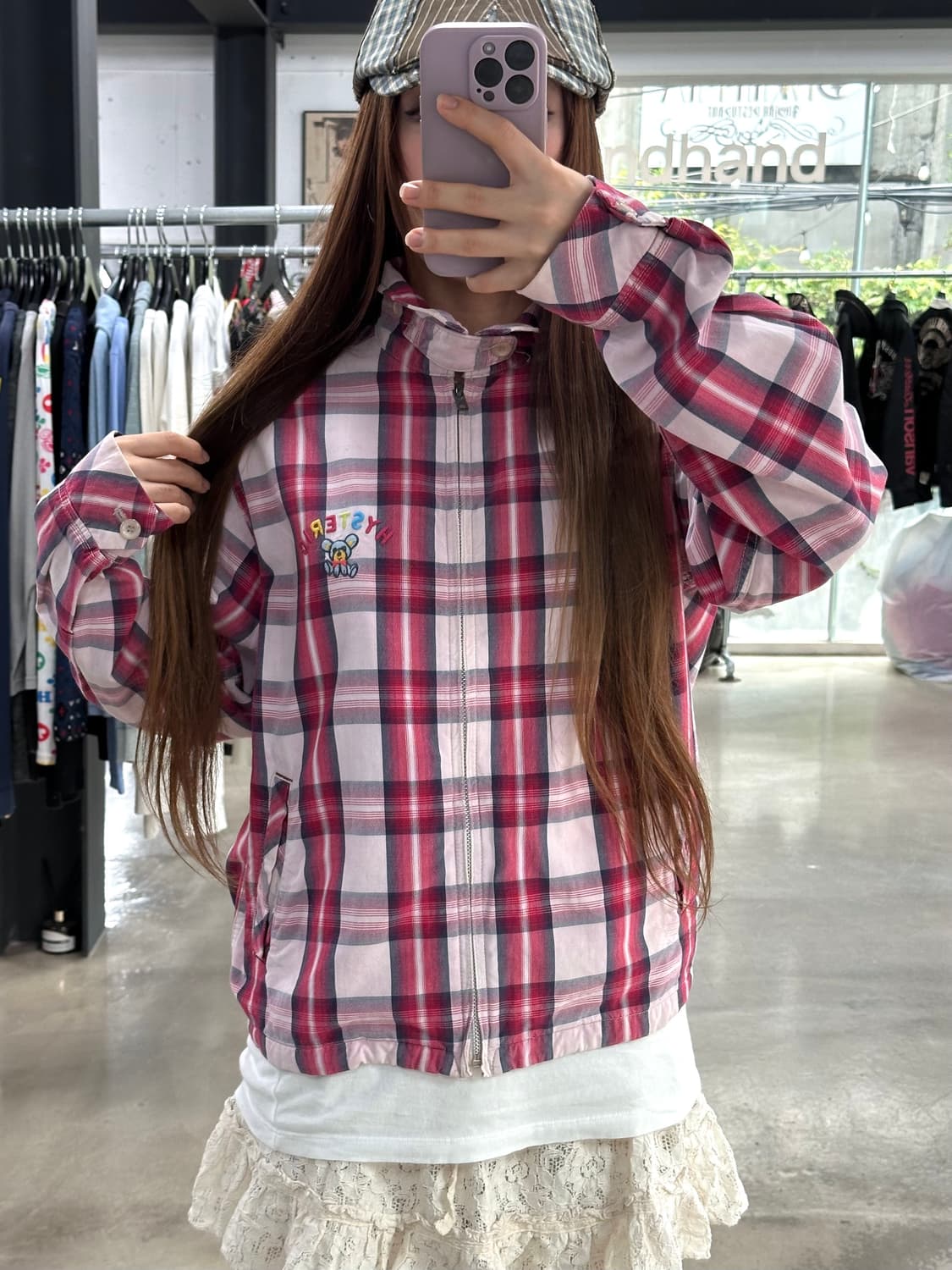 히스테릭글래머 너드체크 자수로고 넥버클자켓 상품이미지1