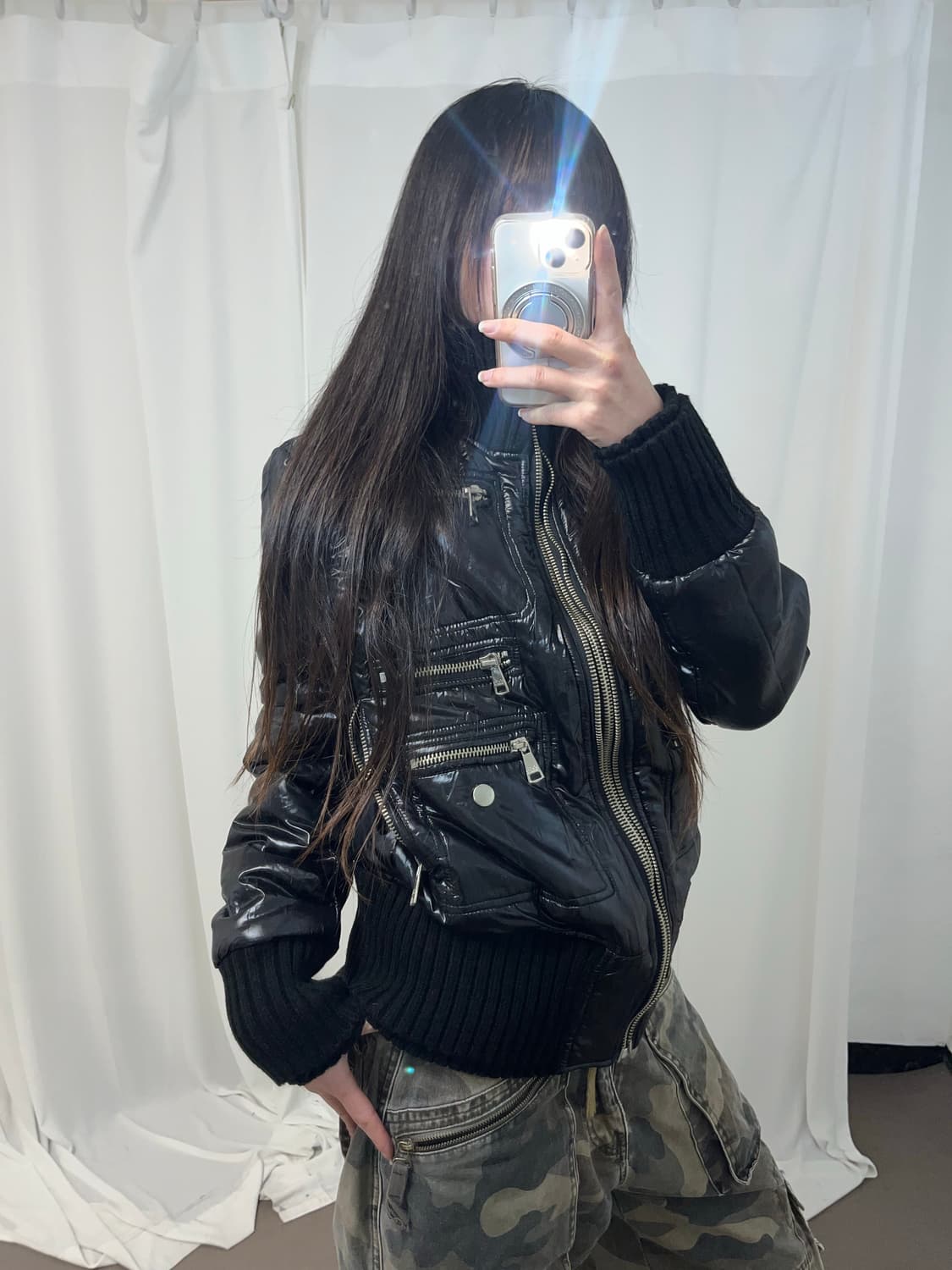 Dolce&gabbana 니트 하이넥 글로시 더블 지퍼 패딩 상품이미지5