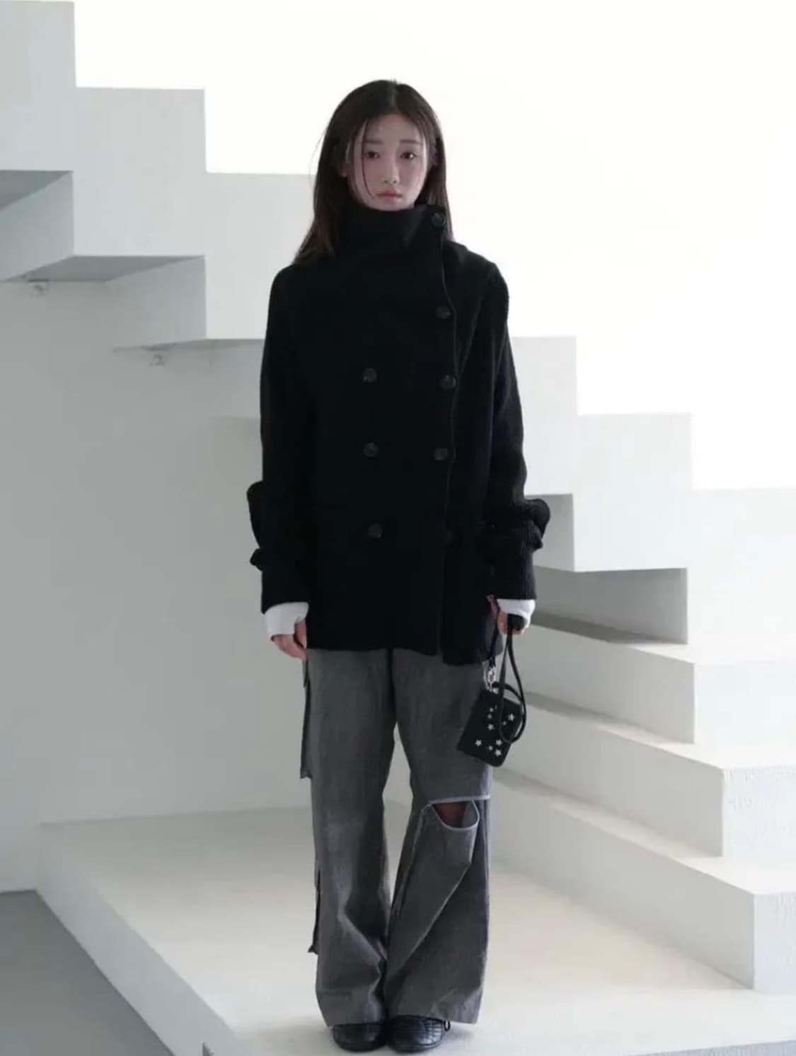 인앤양인하모니 더블버튼 가디건 블랙 상품이미지1