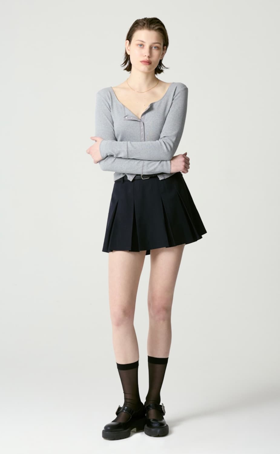 글로니 아이비 IVY 플리츠 스커트 네이비 M 판매 상품이미지1