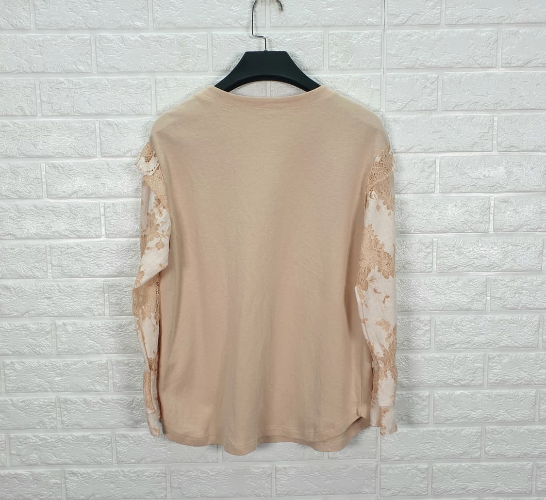 [55]베스띠벨리 자수 레터링 레이스 소매 티셔츠 상품이미지3