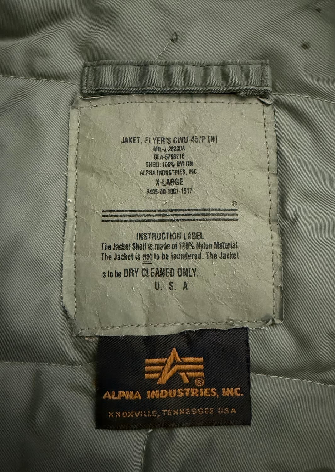 [알파인더스트리] 90s CWU-45/P 항공점퍼 세이지그린 오버핏 상품이미지4