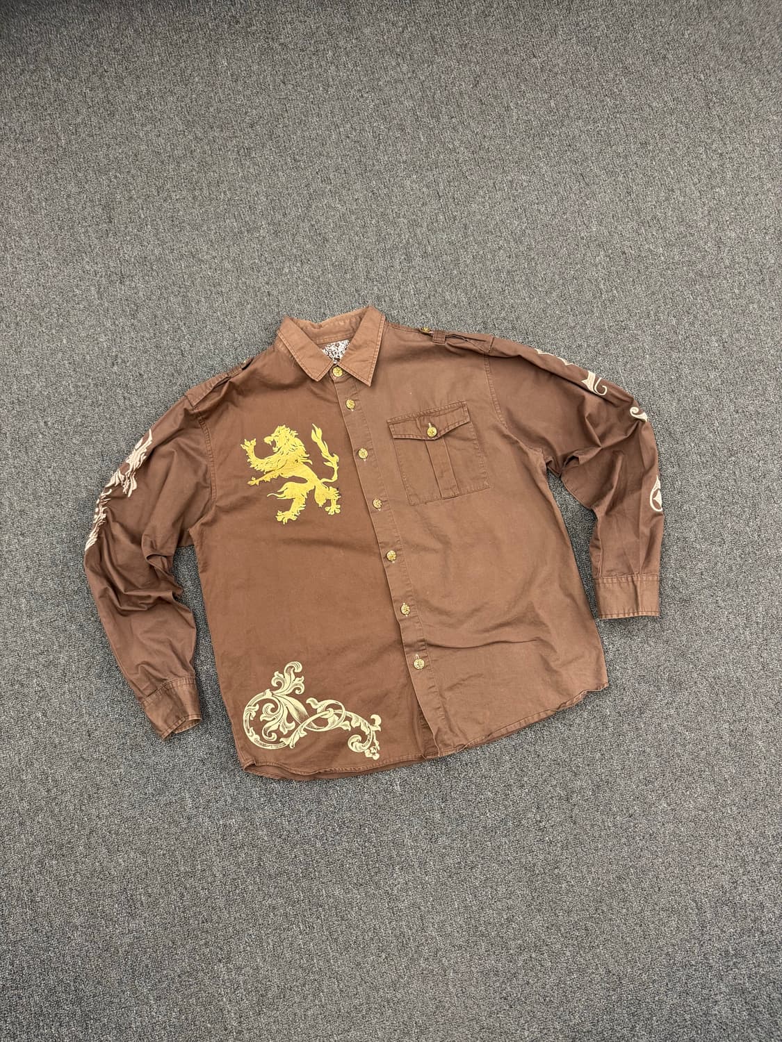 2XL)American vintage 프린팅&자수 브라운 셔츠 상품이미지3