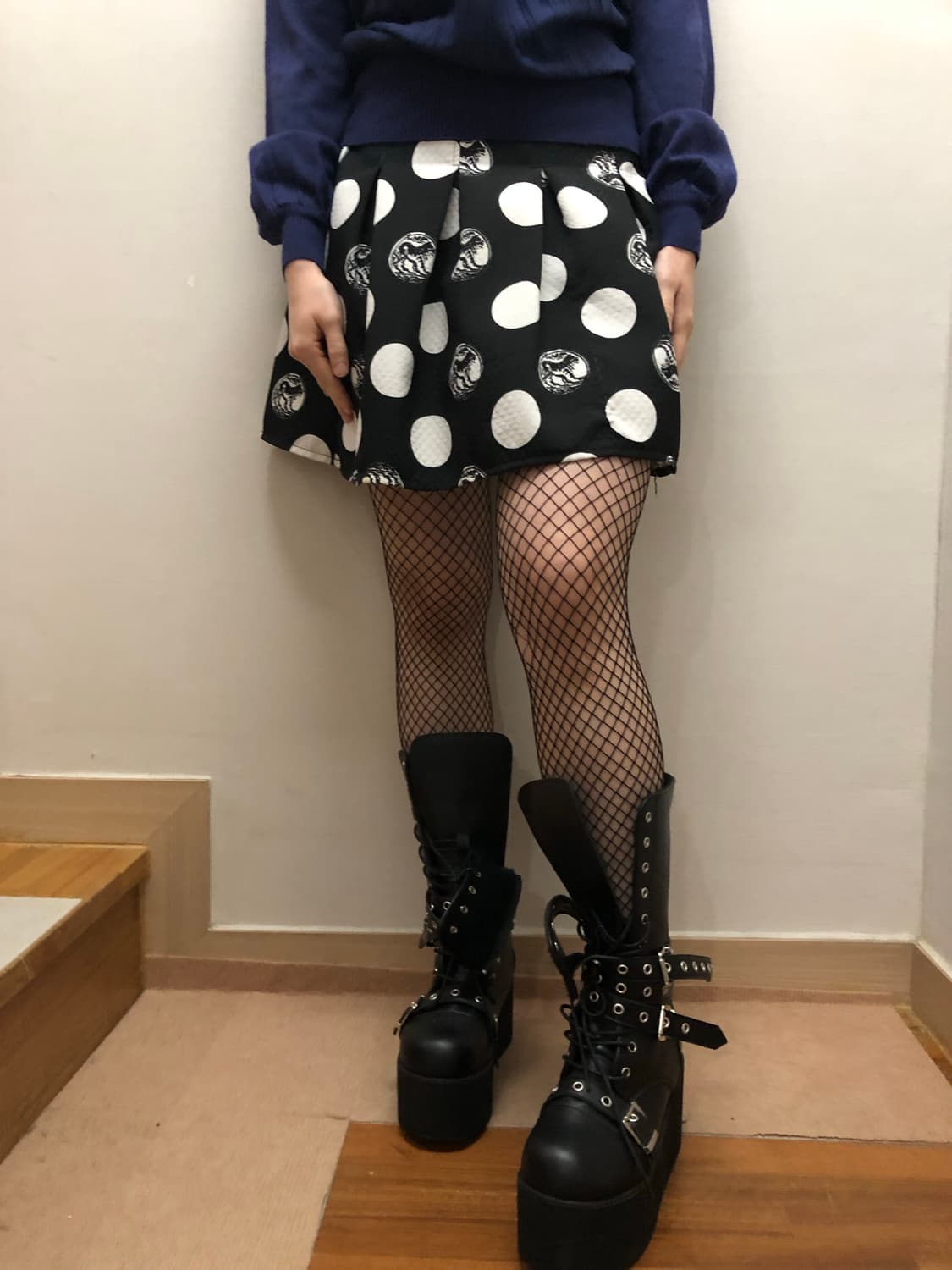 빈티지 블랙 도트 플리츠 스커트 상품이미지6