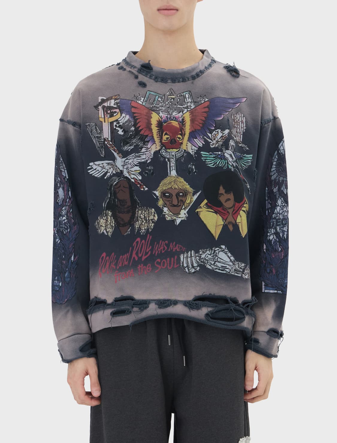 (L) 후디사이즈워 스컬 데미지 스웻 상품이미지1