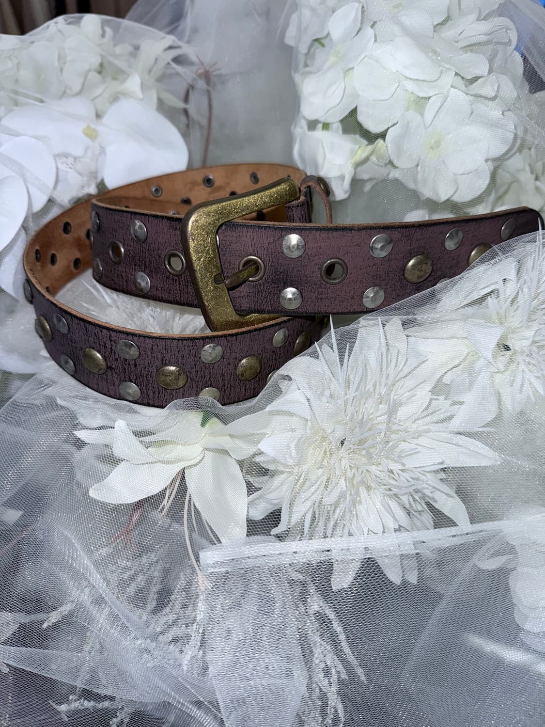 washed leather stud belt 상품이미지4