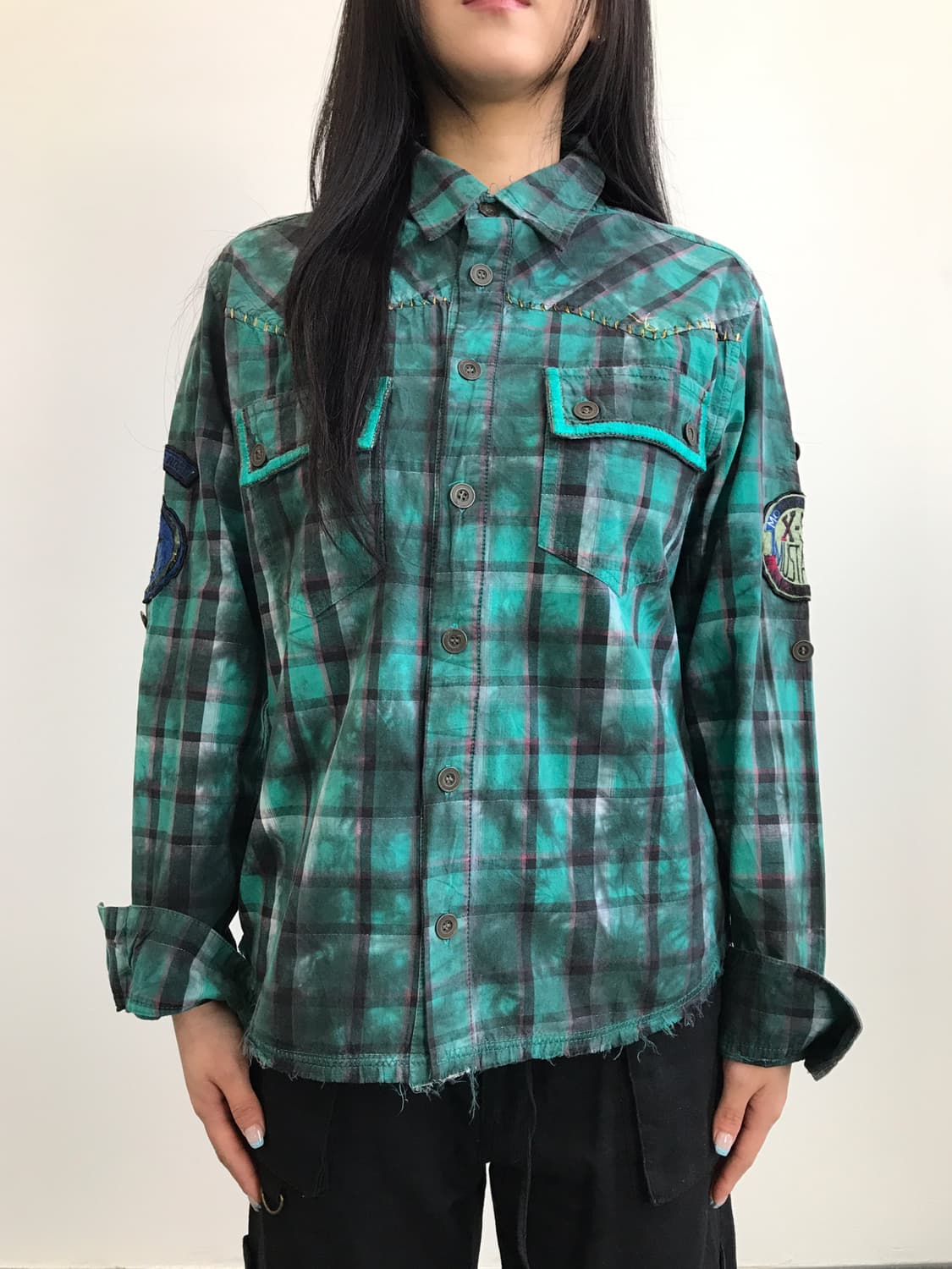 Jpn Y2k Green Checked Shirts 상품이미지2