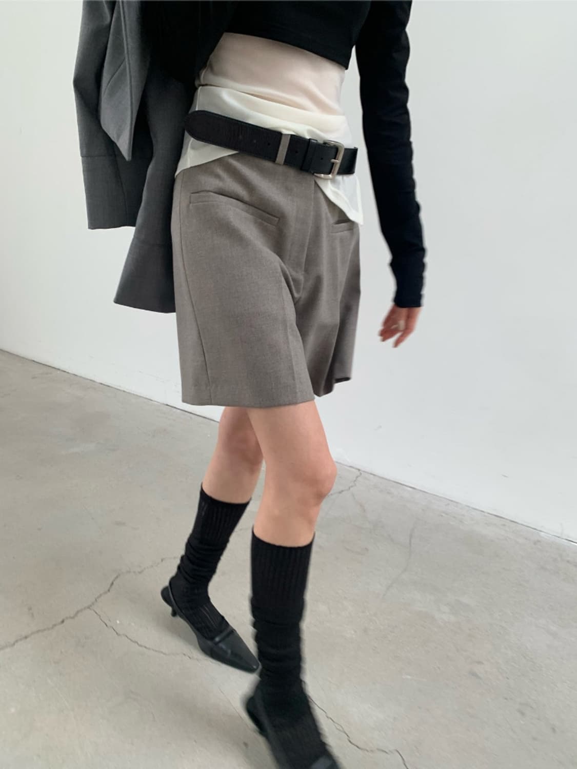 브리드 버뮤다팬츠 베이지/블랙 상품이미지4