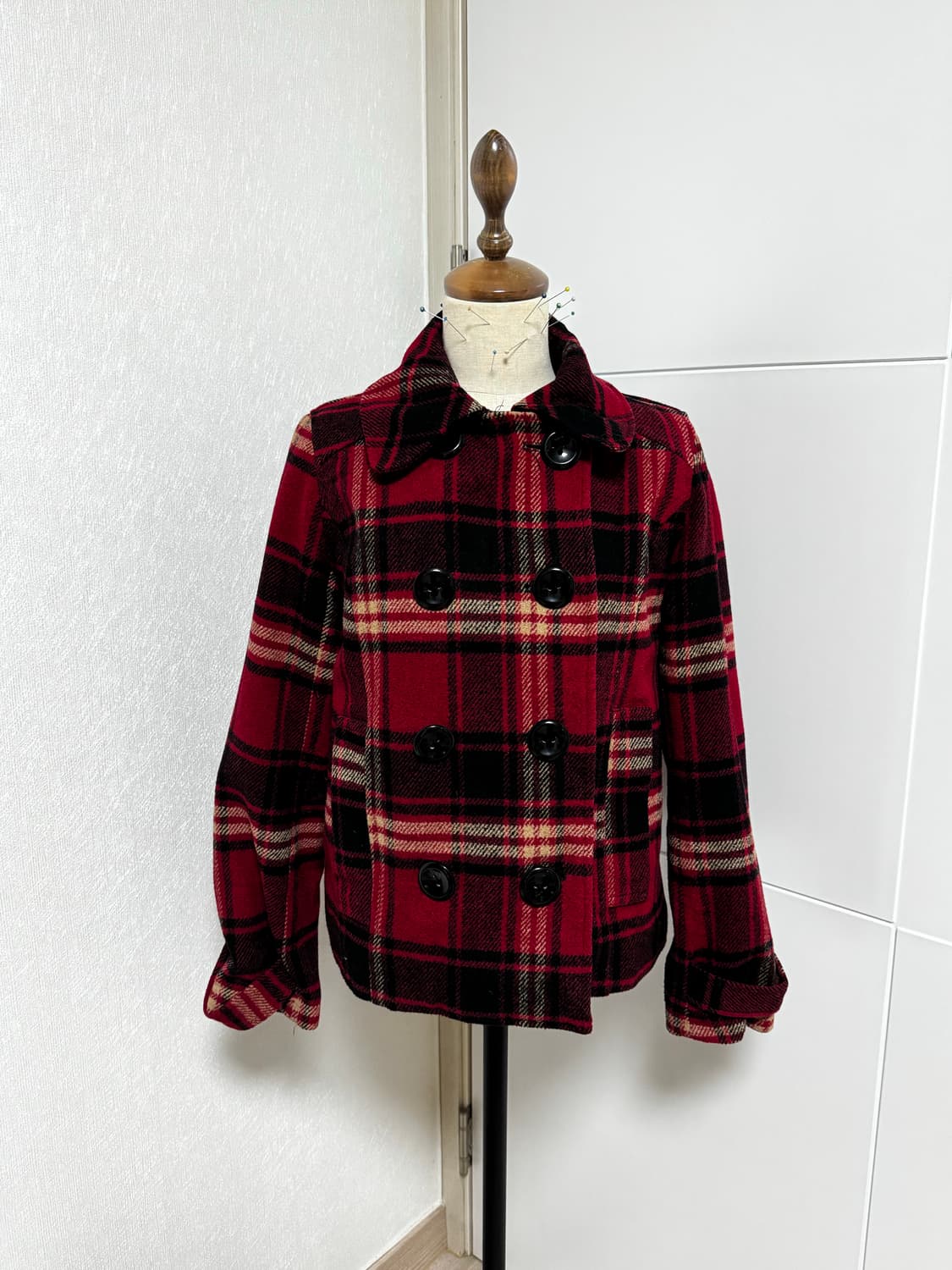 레드 체크 코트 캐캐체 아무깔 숏코트 상품이미지1