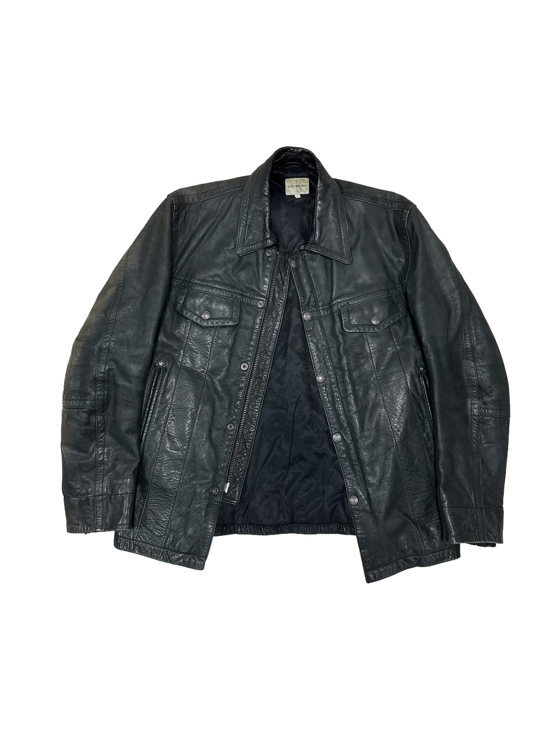 90's 캘빈클라인 데미지 레더 자켓 상품이미지1
