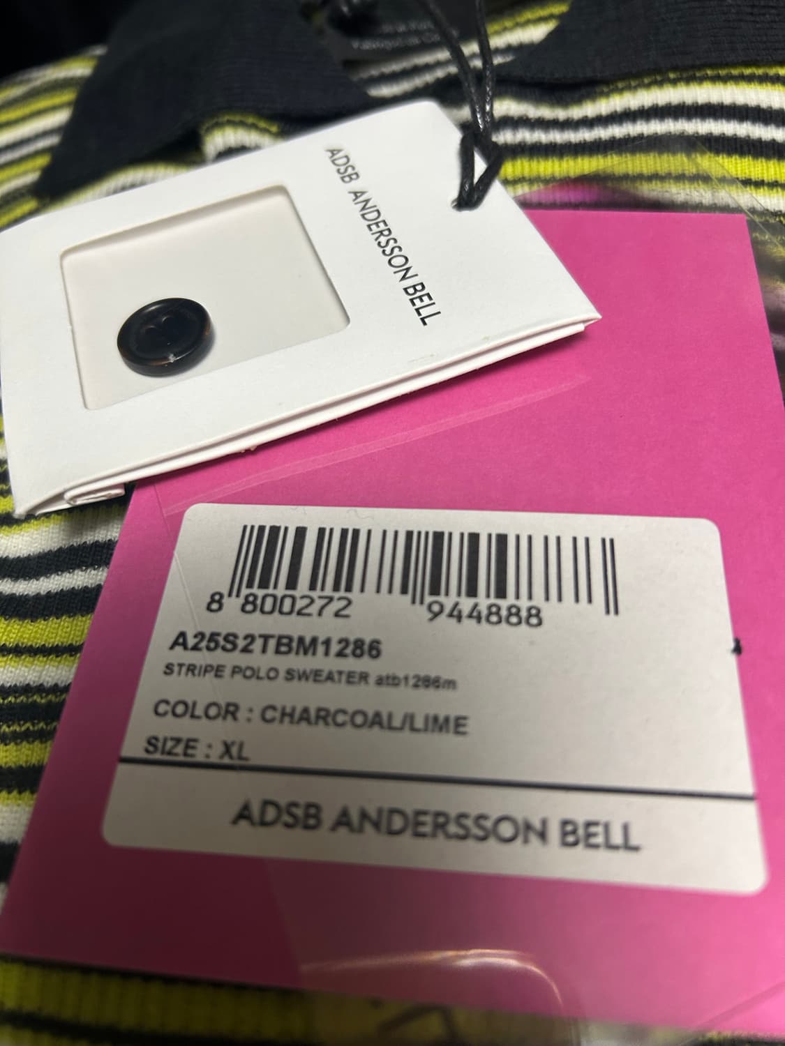 앤더슨벨 스트라이프 폴로 스웨터 차콜/라임 상품이미지6