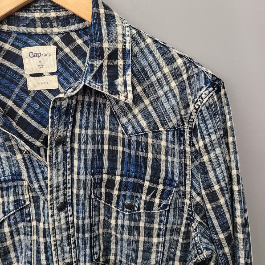 Gap 갭 슬림핏 체크셔츠 블루 상품이미지3