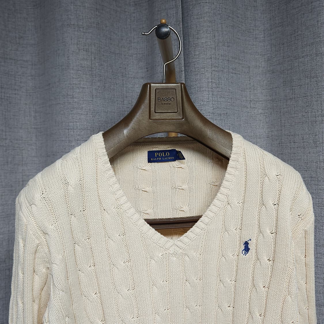 M ) 폴로 랄프로렌 여성 케이블 니트 V넥 아이보리 상품이미지3