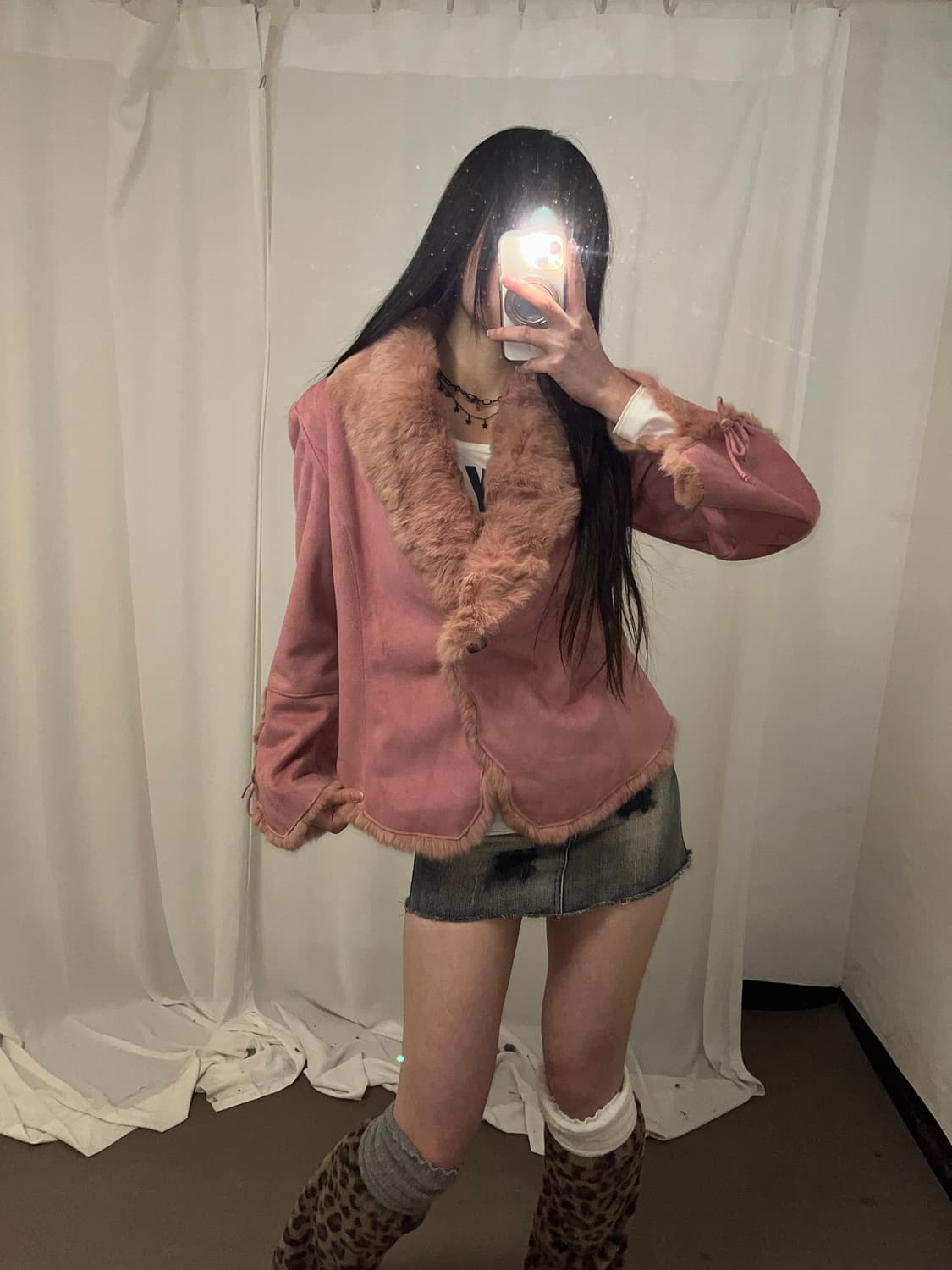 핑크 래빗퍼 아일렛 포인트 무스탕 상품이미지3