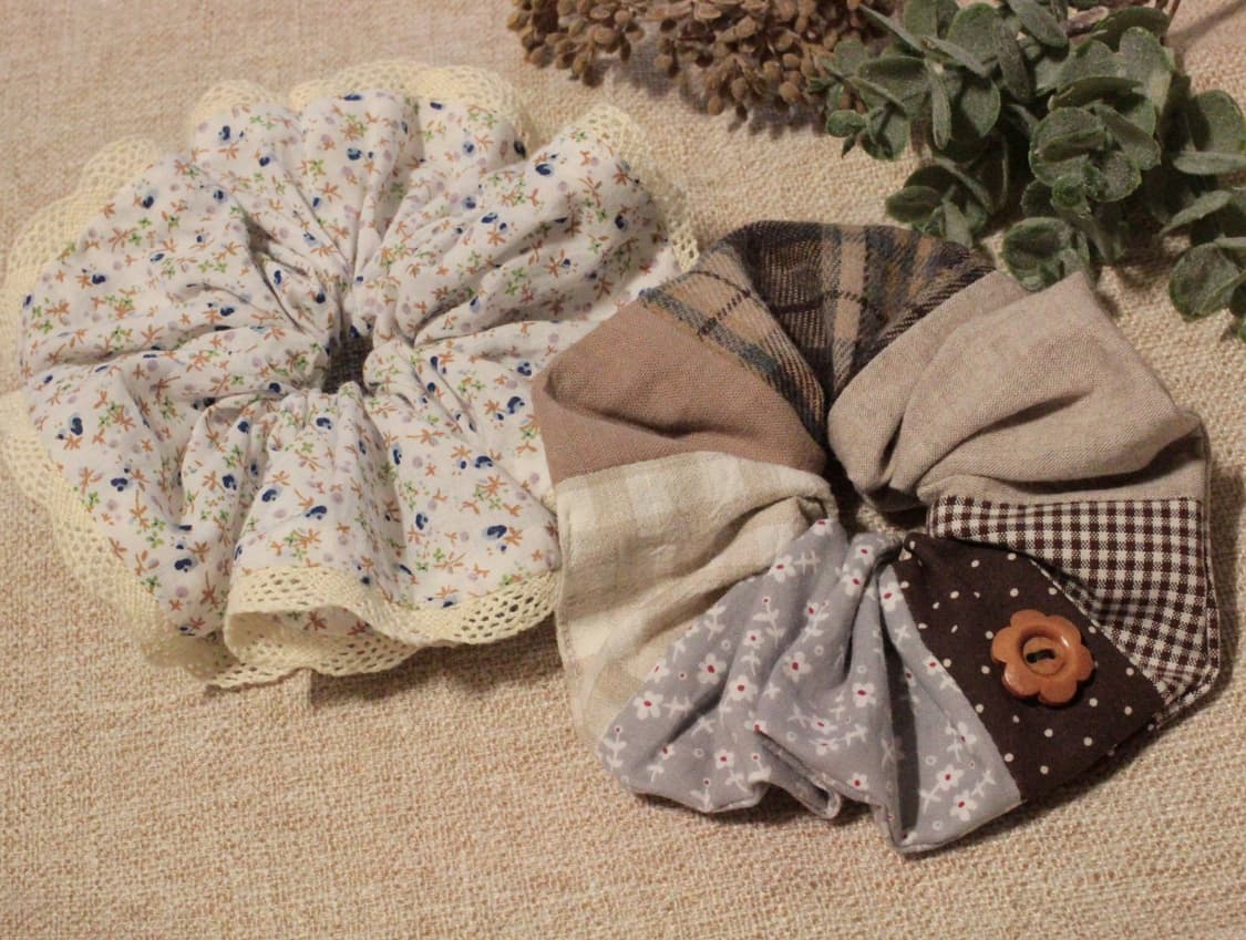 핸드메이드 블루 잔꽃 레이스 스크런치 상품이미지5