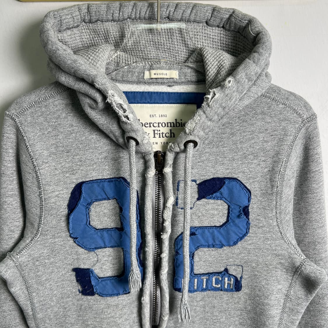 아베크롬비 그레이 센터 로고 빈티지 후드집업 S 상품이미지4