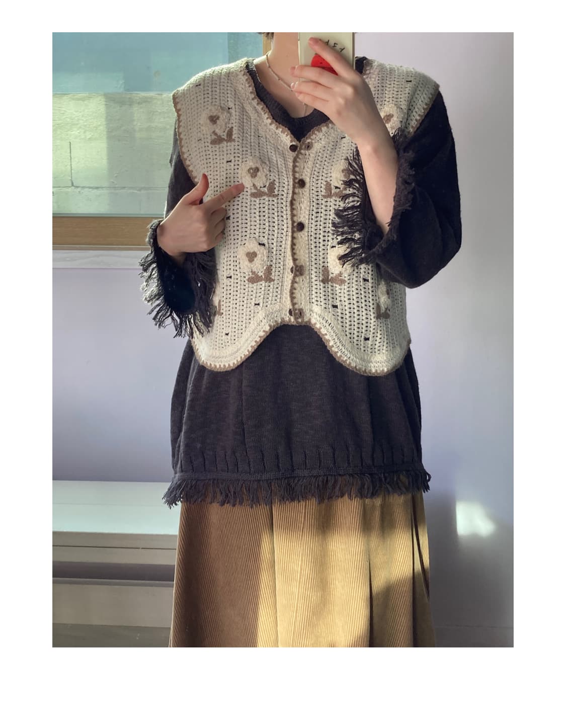 일본빈티지) 뜨개 꽃 조끼 상품이미지4