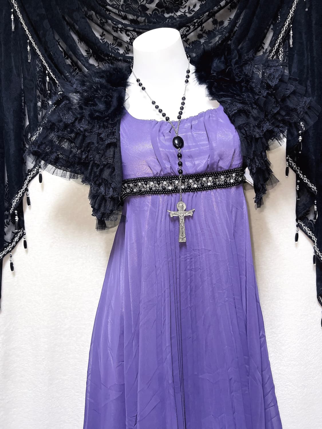 로맨틱고딕 고스로리 엔틱 슈슈룬 바닐라깔 퍼플 큐빅비즈 쉬폰원피스 드레스 상품이미지2