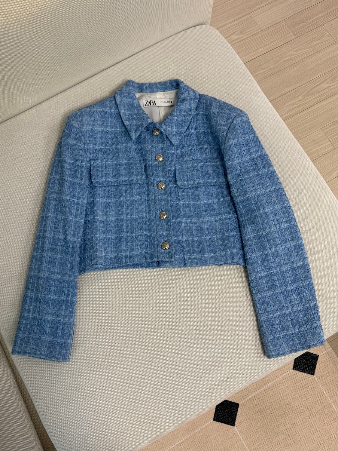 자라 트위드 크롭 자켓 블루(L) 상품이미지1