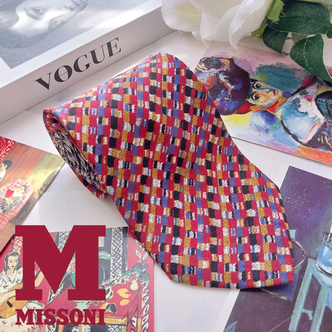 미쏘니 실크 레드 멀티 패턴 넥타이 9.1cm A+~A등급 K2582
 상품이미지2