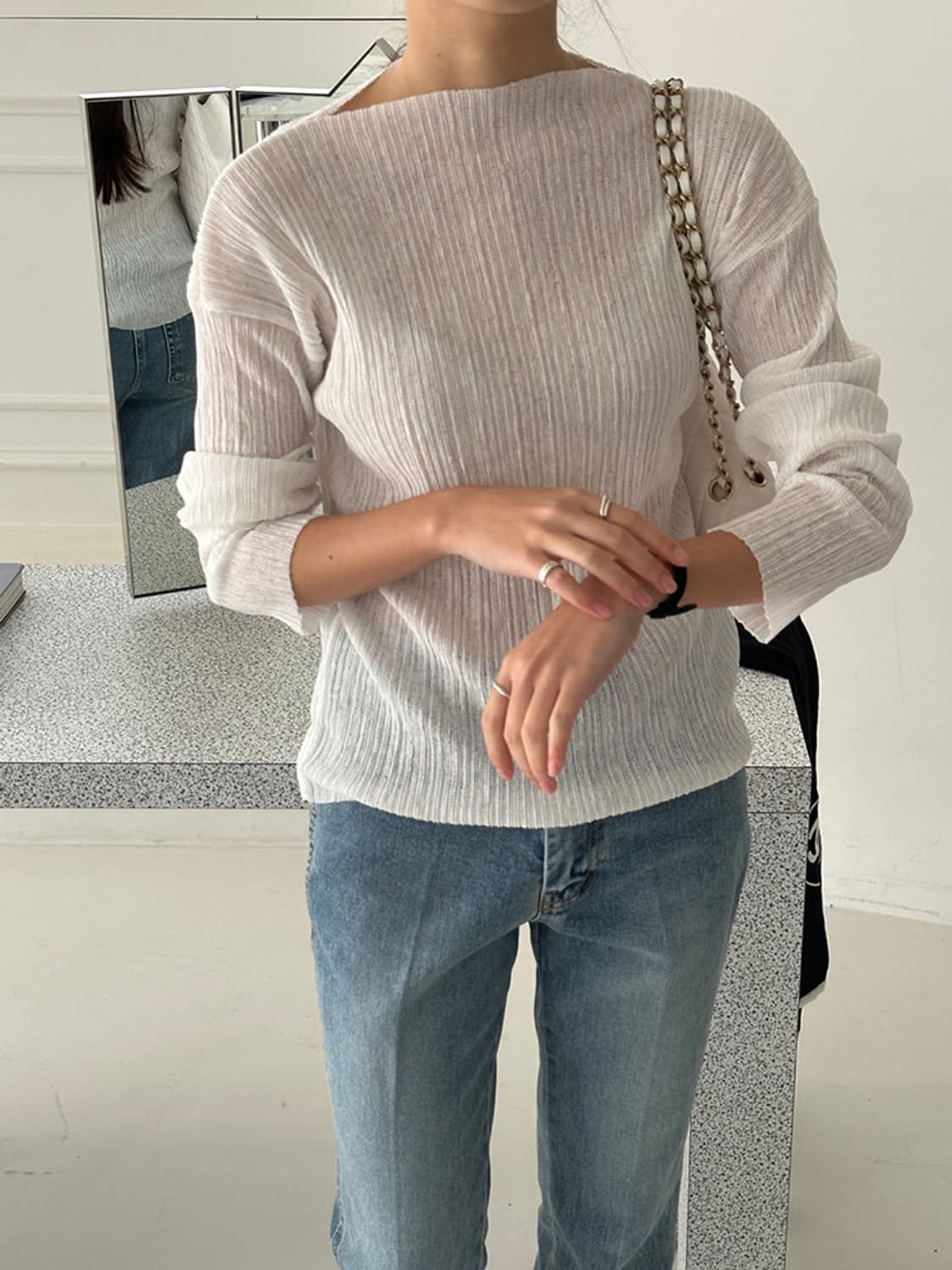 딥그레이 언더스탠딩 플리츠 긴팔 티셔츠 상품이미지2