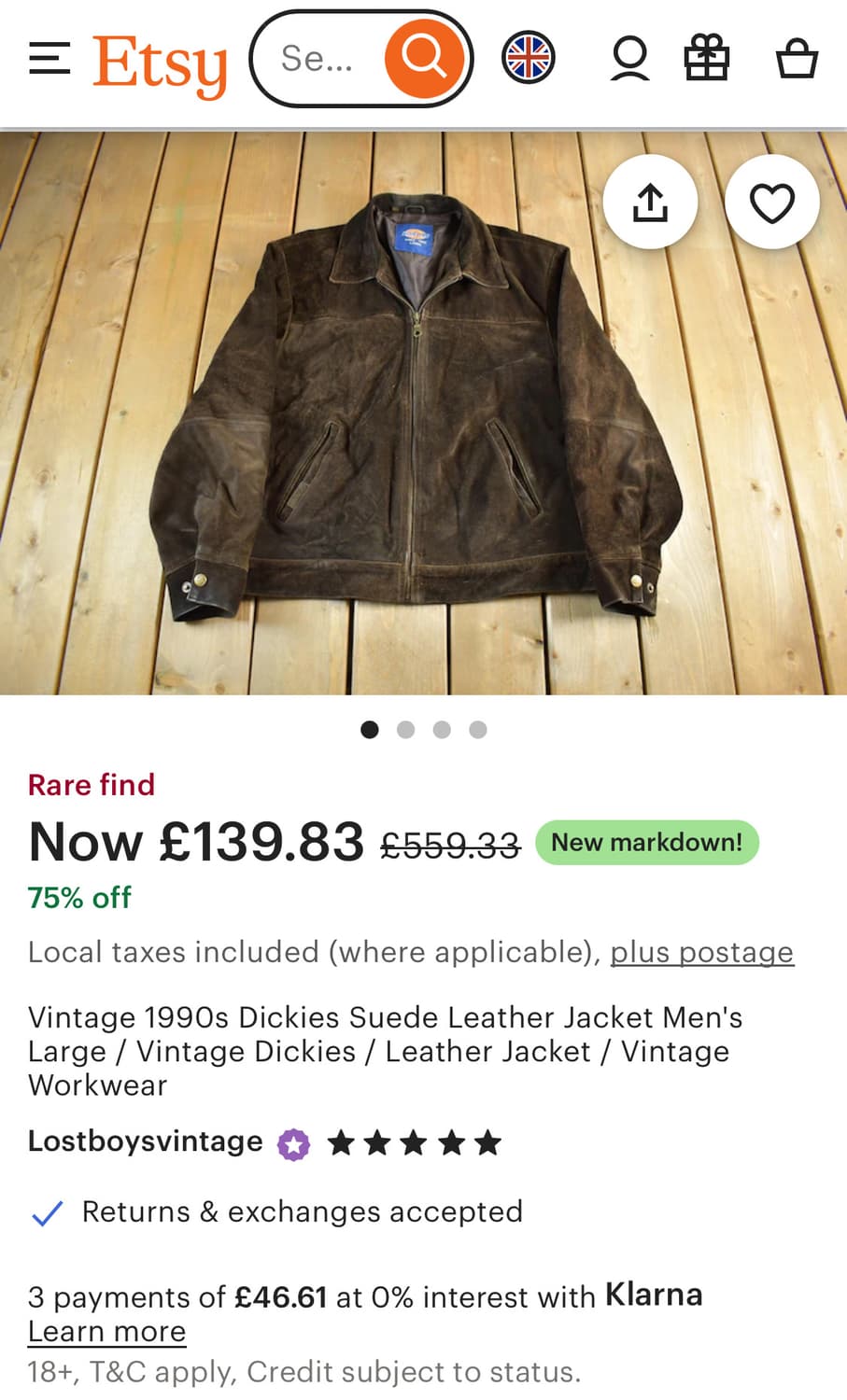 90s Dickies Cow Hide Suede Dark Brown 상품이미지10