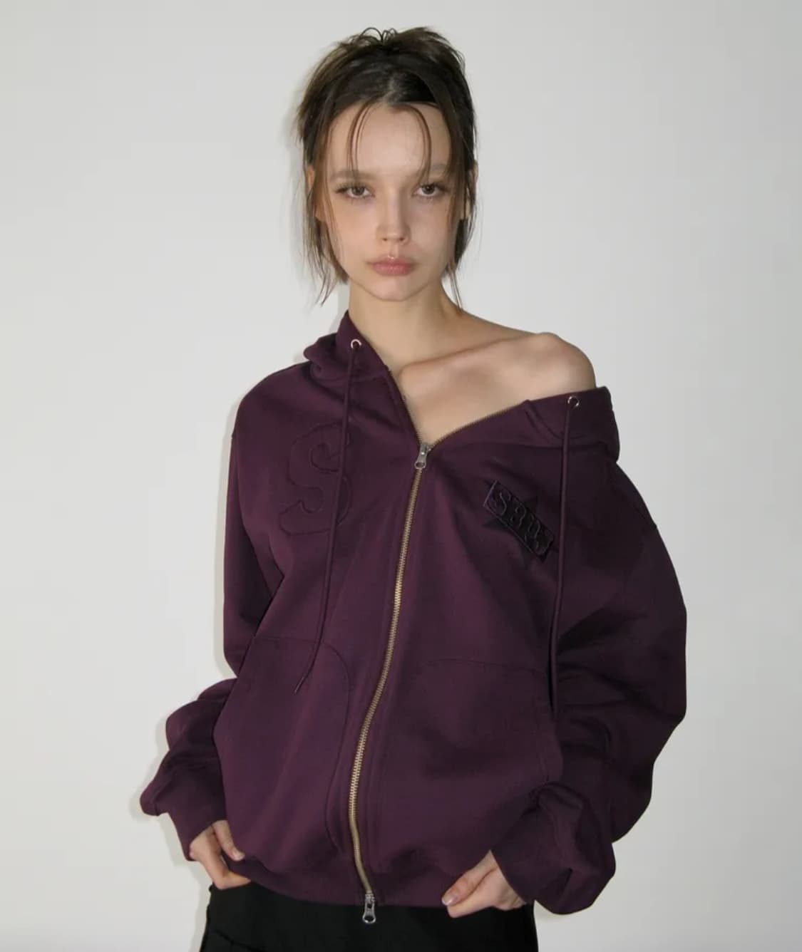 Logo Patch Hoodie Zip-up, PURPLE 상품이미지1