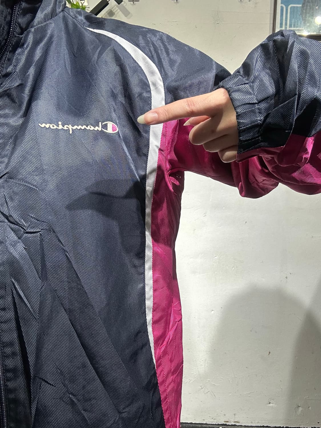 챔피온 네이비 핑크 바람막이 트랙 자켓 L 상품이미지4