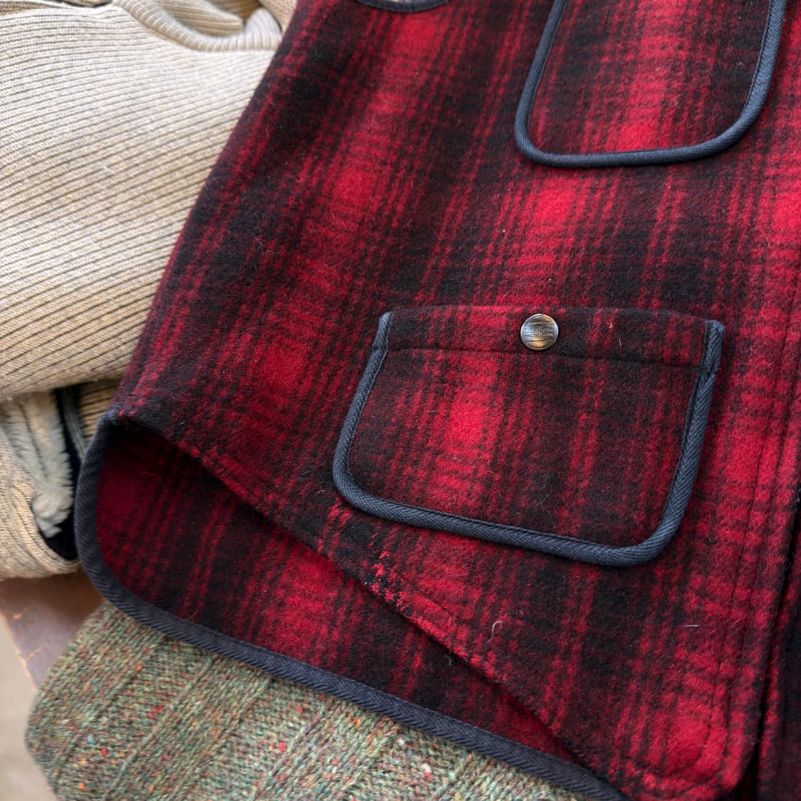 90S 엘엘빈 타탄체크 울 헌팅 베스트 M USA 상품이미지2