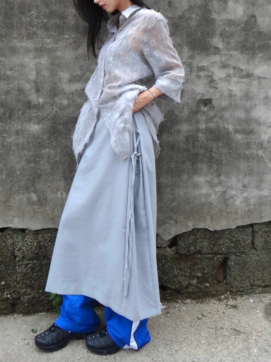 Side strap flare skirt / grey 상품이미지5