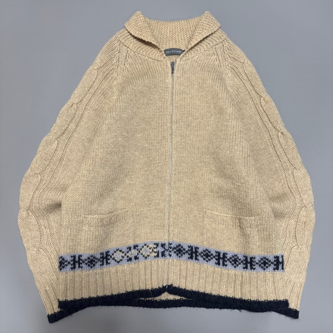 DELOBEAN 베이지컬러 숄카라 코위찬 집업 가디건 상품이미지8