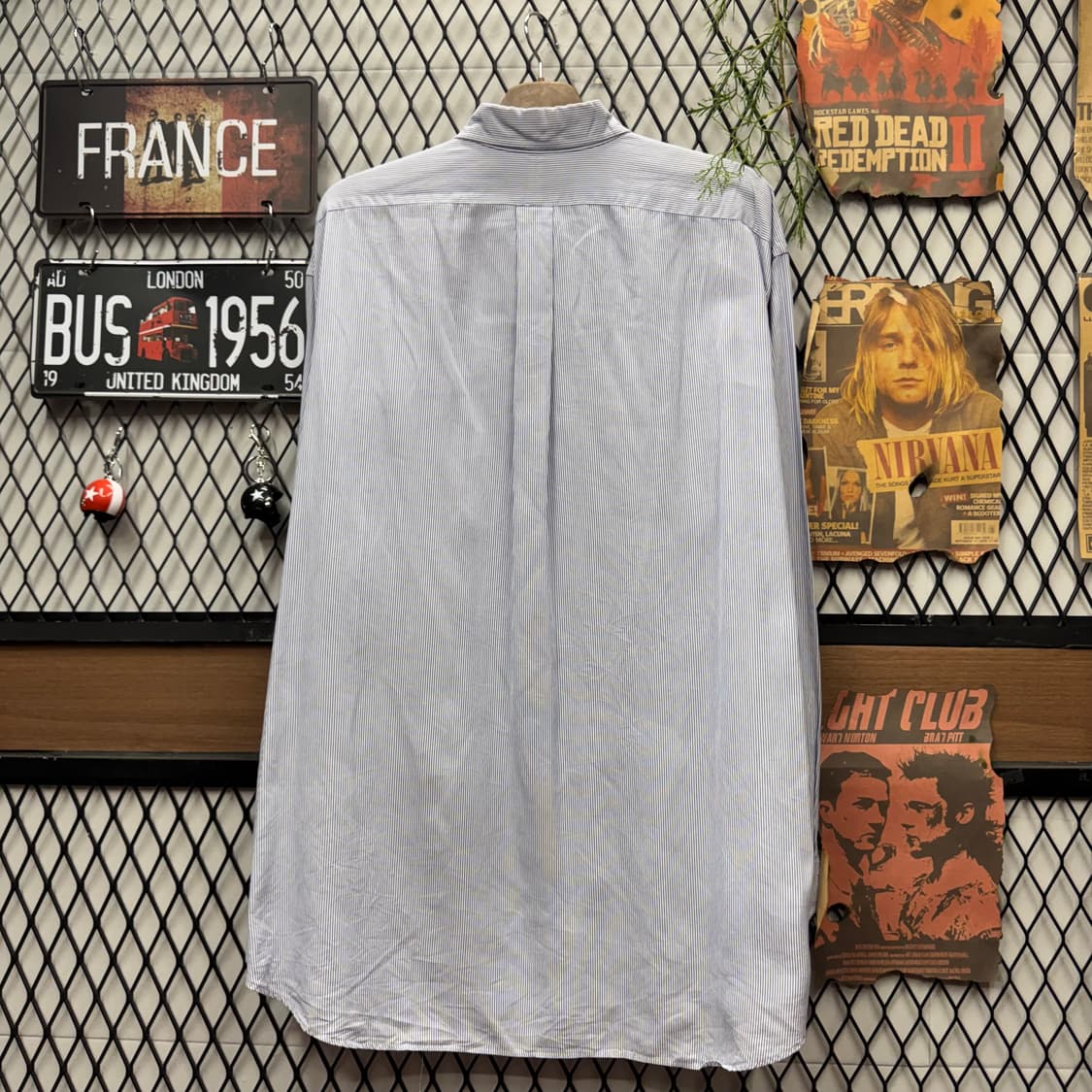 90s 폴로 랄프로렌 스트라이프 긴팔 셔츠 네이비 포니 로고 블루 상품이미지2