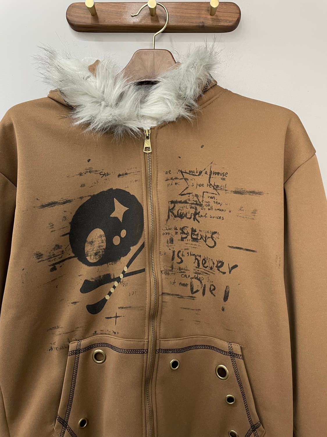 빈티지 y2k 해골 털 후드 집업 H1253 상품이미지3