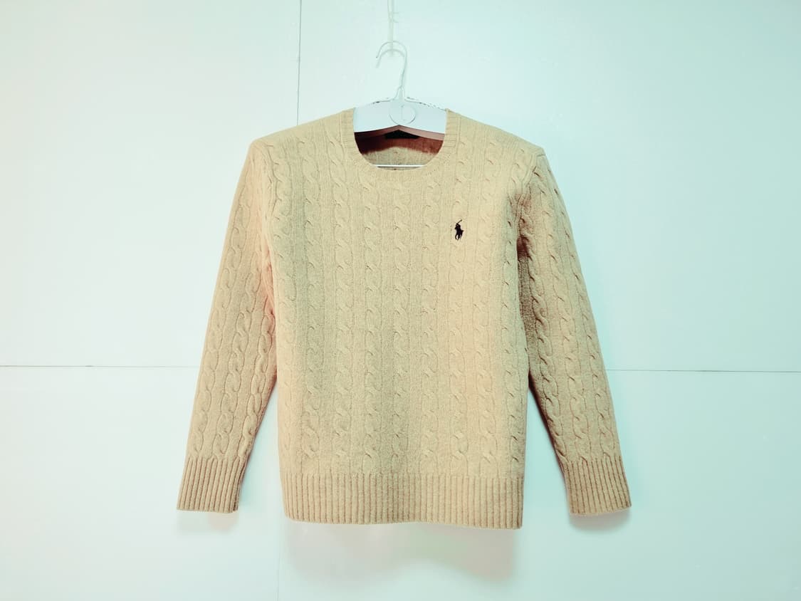 여성 주니어 2022 폴로 QR 캐시미어 울 긴팔 케이블 꽈배기 니트 상품이미지1