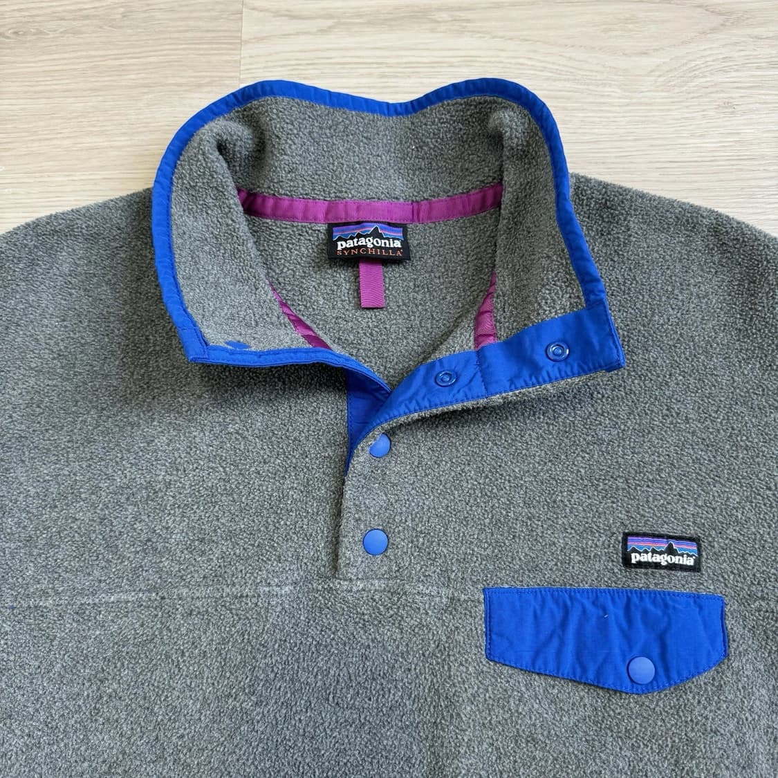 90s 파타고니아 신칠라 스냅-T 플리스 그레이/코발트블루 상품이미지2