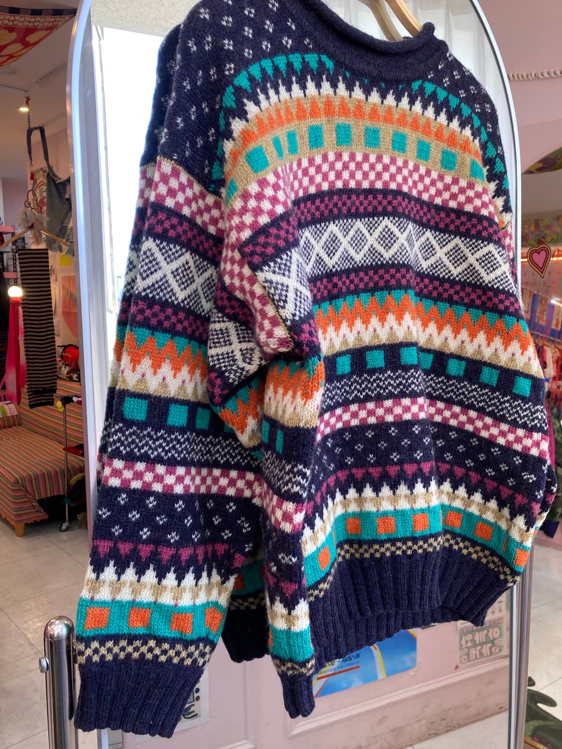 울 100% 빈티지 노르딕 패턴 라운드 니트 상품이미지4