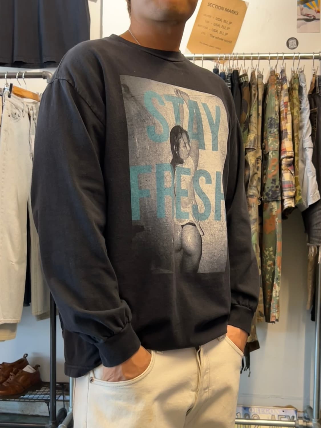 [L] 빈티지 롱슬리브 Stay Fresh 그래픽 긴팔 티셔츠 상품이미지3