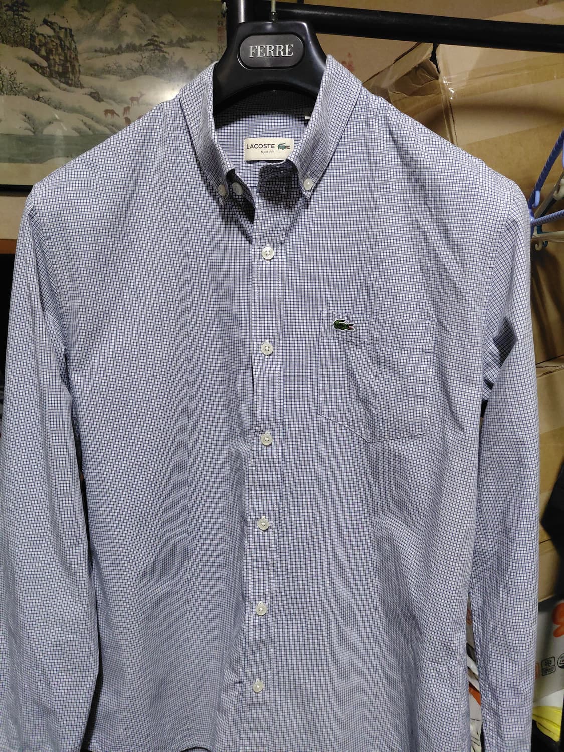 [라코스테]슬림핏 포플린 라이트블루 체크셔츠 42(105)사이즈 상품이미지3