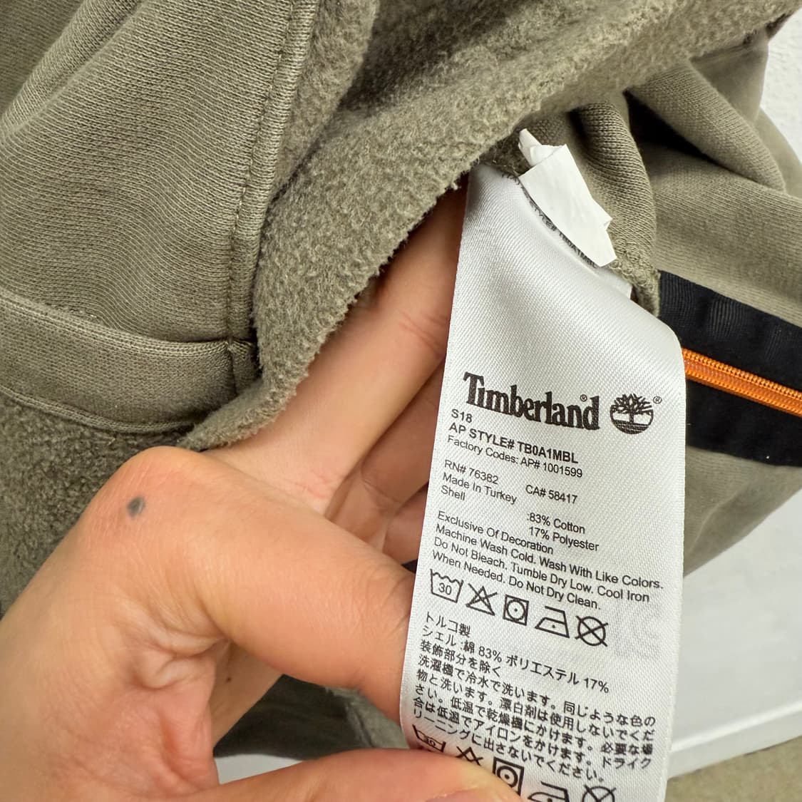 팀버랜드 하프집업 스몰로고 카키 기모 후드티 (L) 상품이미지3