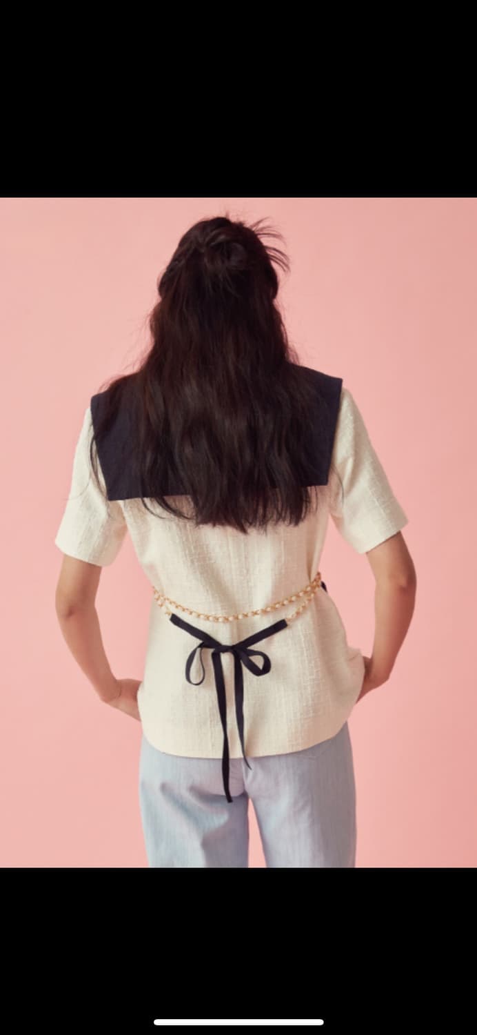 쟈니헤잇재즈 리본 벨티드 트위드 자켓 화이트 상품이미지2