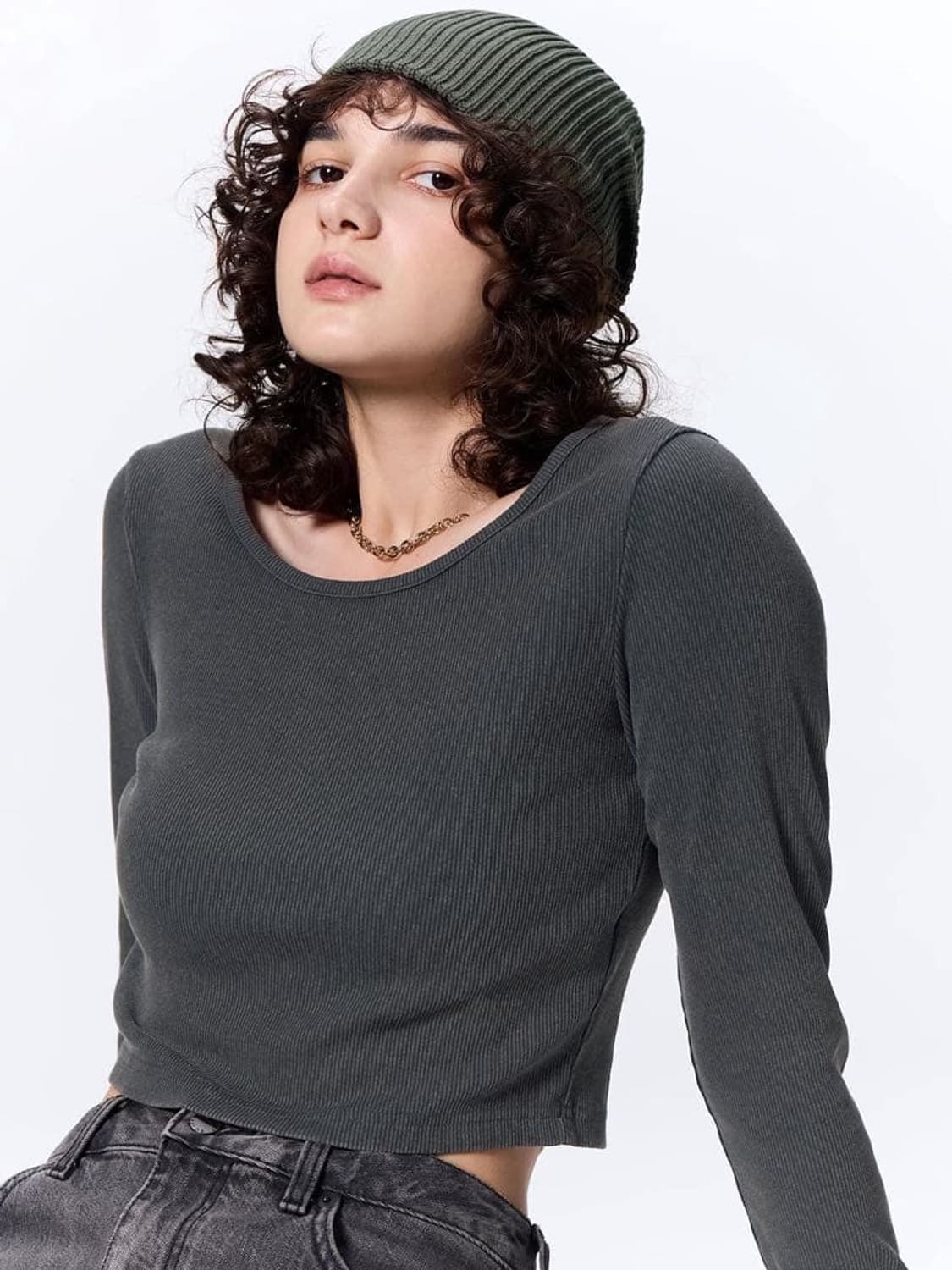 GU 워시 드롭 크롭티 그레이 L 상품이미지1