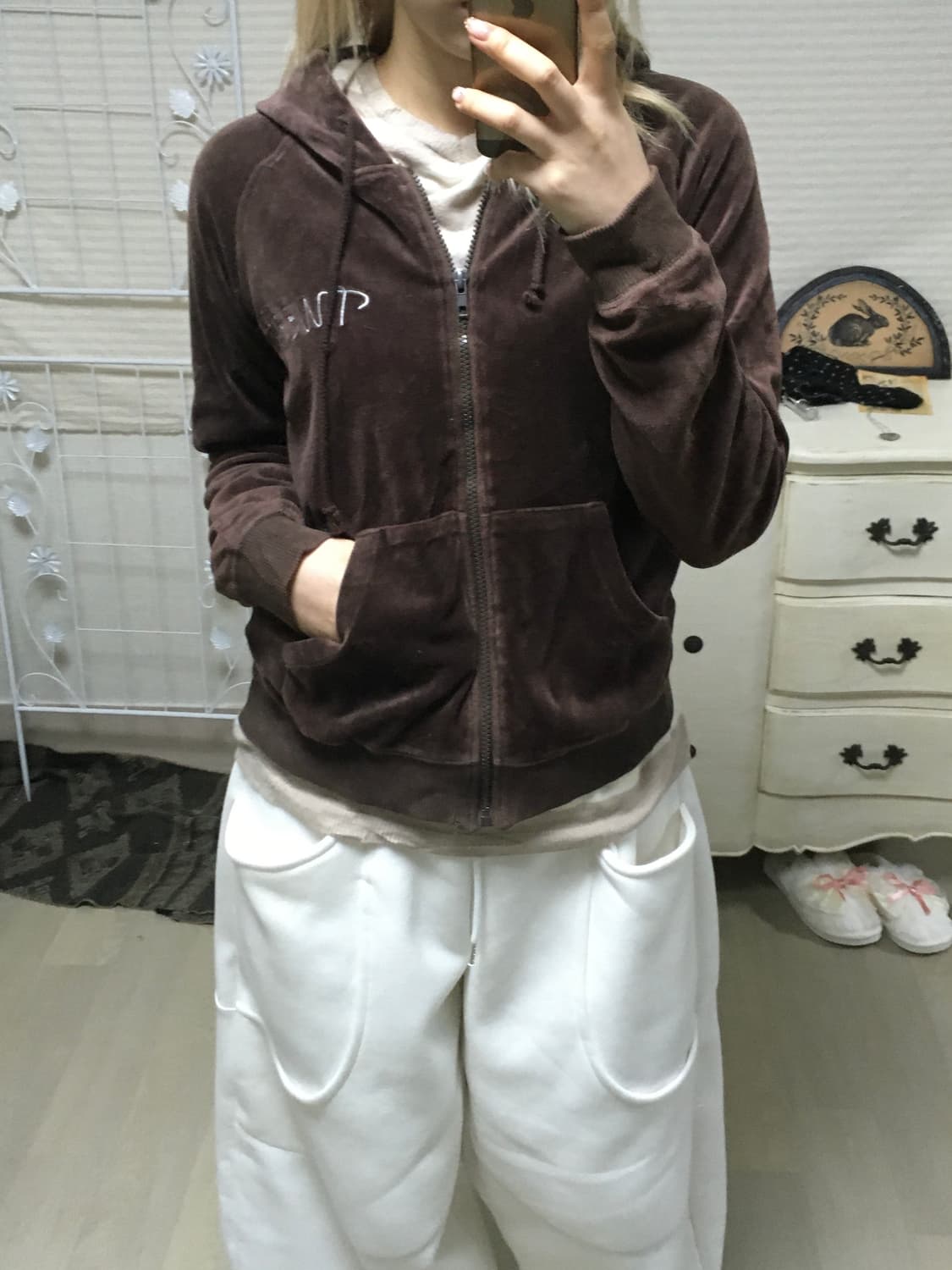 jpn vintage 트위티 벨루아 후드 집업 상품이미지4