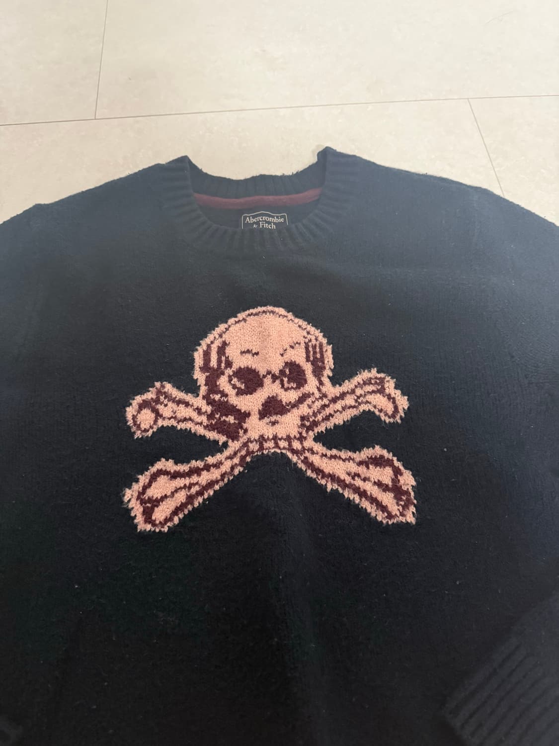 아베크롬비 니트 해골 펑크 홀리스터 스컬 네이비 버건디 상품이미지3