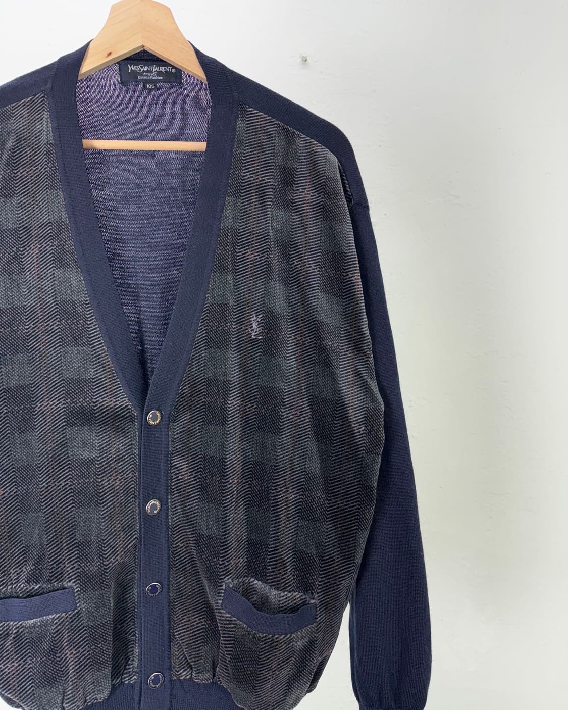 이브 생로랑 뿌르옴므 90s 벨벳 네이비 투 포켓 니팅 가디건 상품이미지3