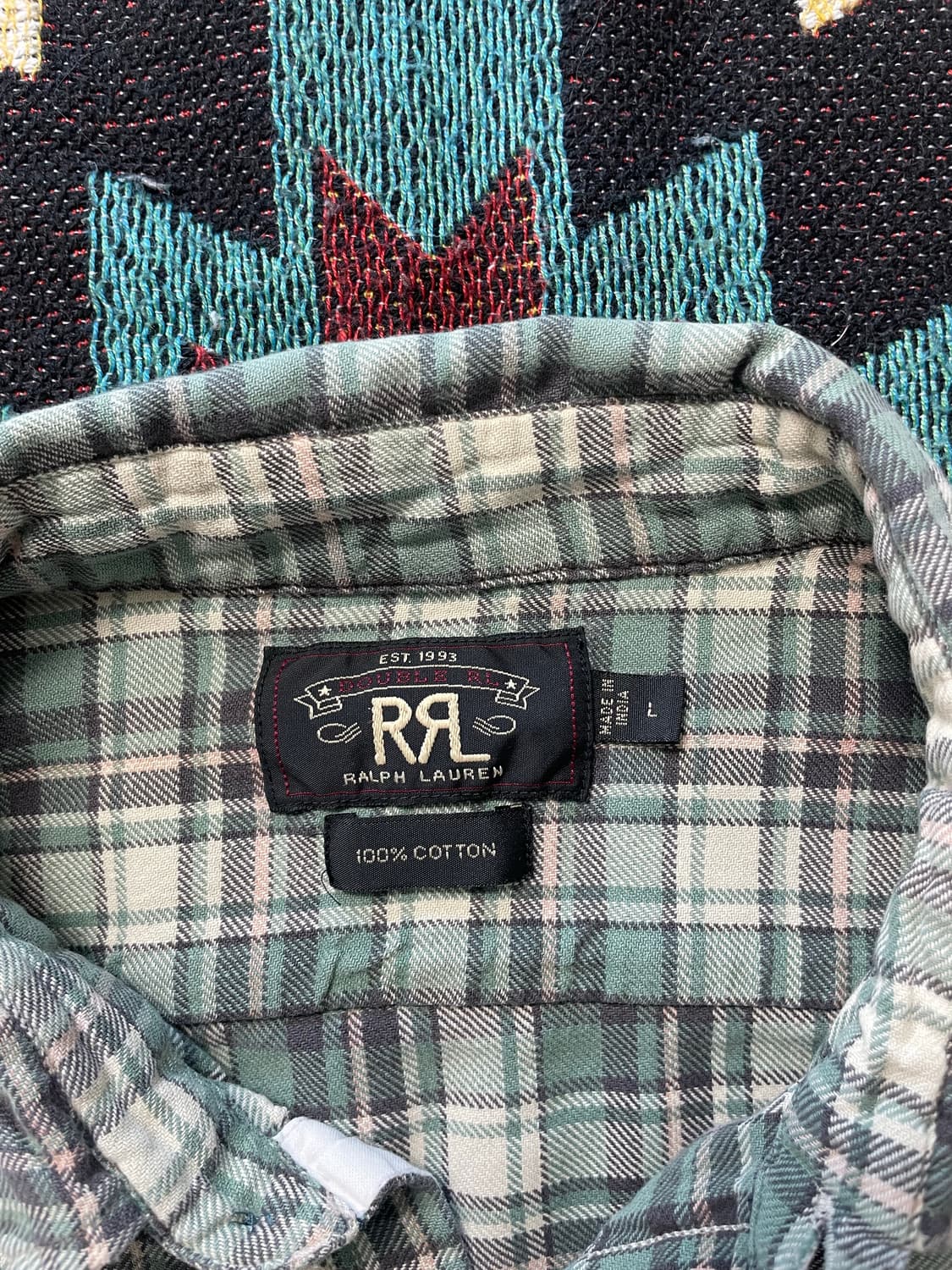 RRL 그린 베이지 체크 워크셔츠(L) 상품이미지2