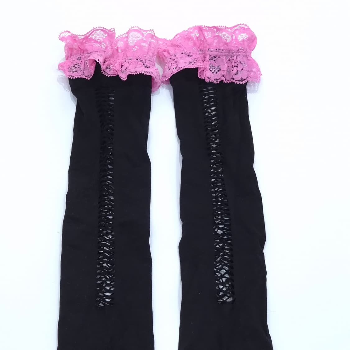 Y2K 블랙 핑크 프릴 라인 포인트 니하이삭스  상품이미지2