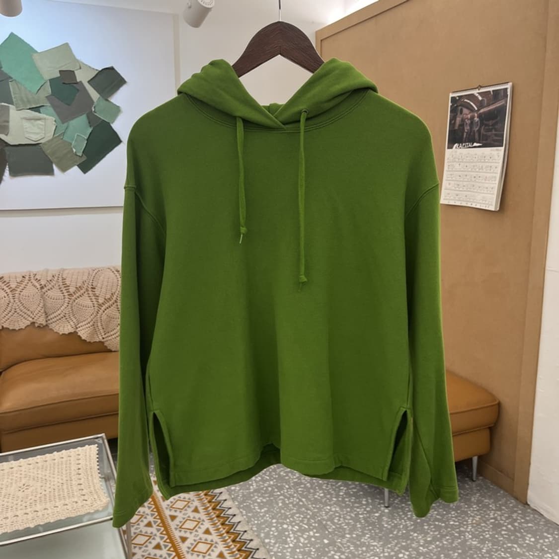 유니클로 U 르메르 오버핏 트임 잔디그린 후드티 S C10744 상품이미지3