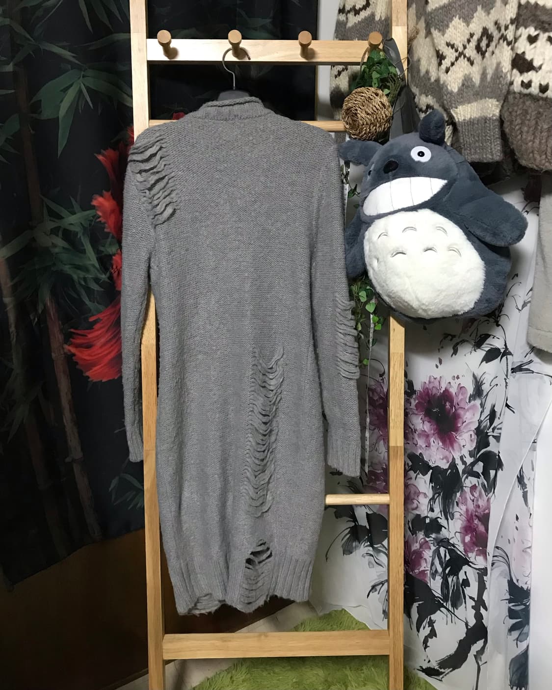 빈티지 그레이 데미지 디테일 모리걸 니트 롱 가디건 상품이미지5