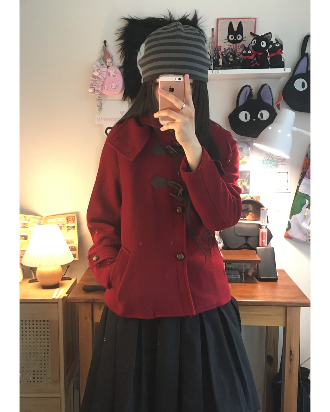 vintage duffle hooded short coat red 상품이미지4